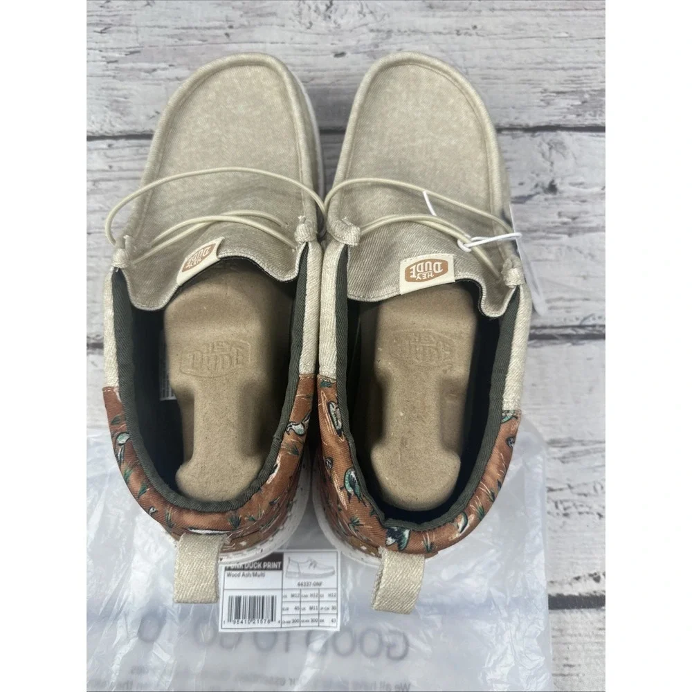 Hey Dude Men's Wally Funk Duck Print Wood Ash/Multi Slip-on Sneakers Size 12 NEW